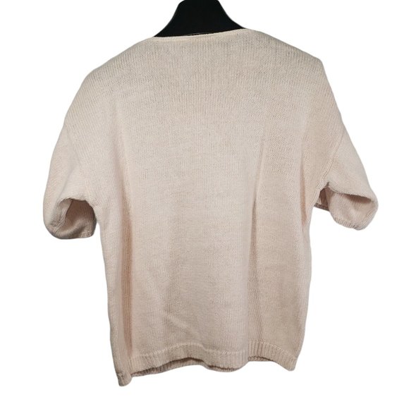 VTG Chain/Waffle Knit Short Sleeve Sweater Pastel Pink Embroidered Rose Floral - Picture 4 of 5